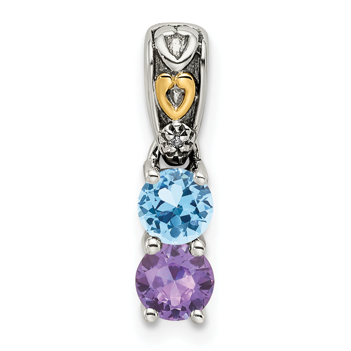 Sterling Silver Antiqued w/14k 2-stone w/Diamond Mother's Pendant