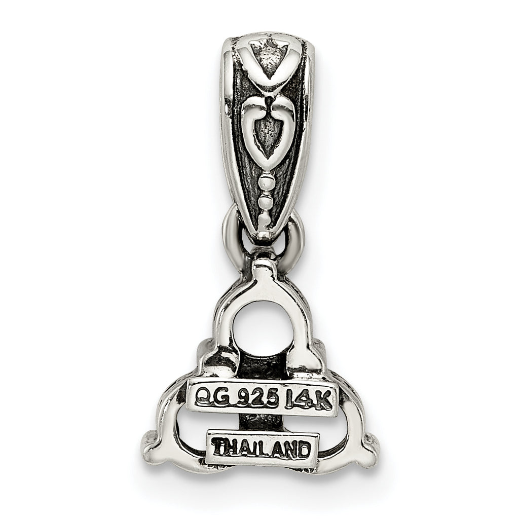 Sterling Silver Antiqued w/14k 3-stone w/Diamond Mother's Pendant