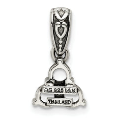 Sterling Silver Antiqued w/14k 3-stone w/Diamond Mother's Pendant