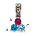 Sterling Silver Antiqued w/14k 3-stone w/Diamond Mother's Pendant