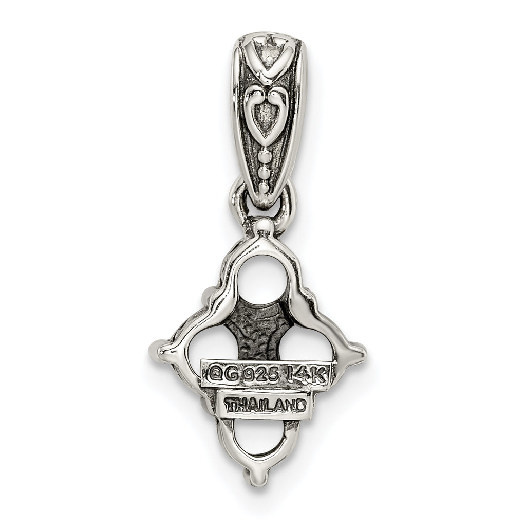 Sterling Silver Antiqued w/14k 4-stone w/Diamond Mother's Pendant