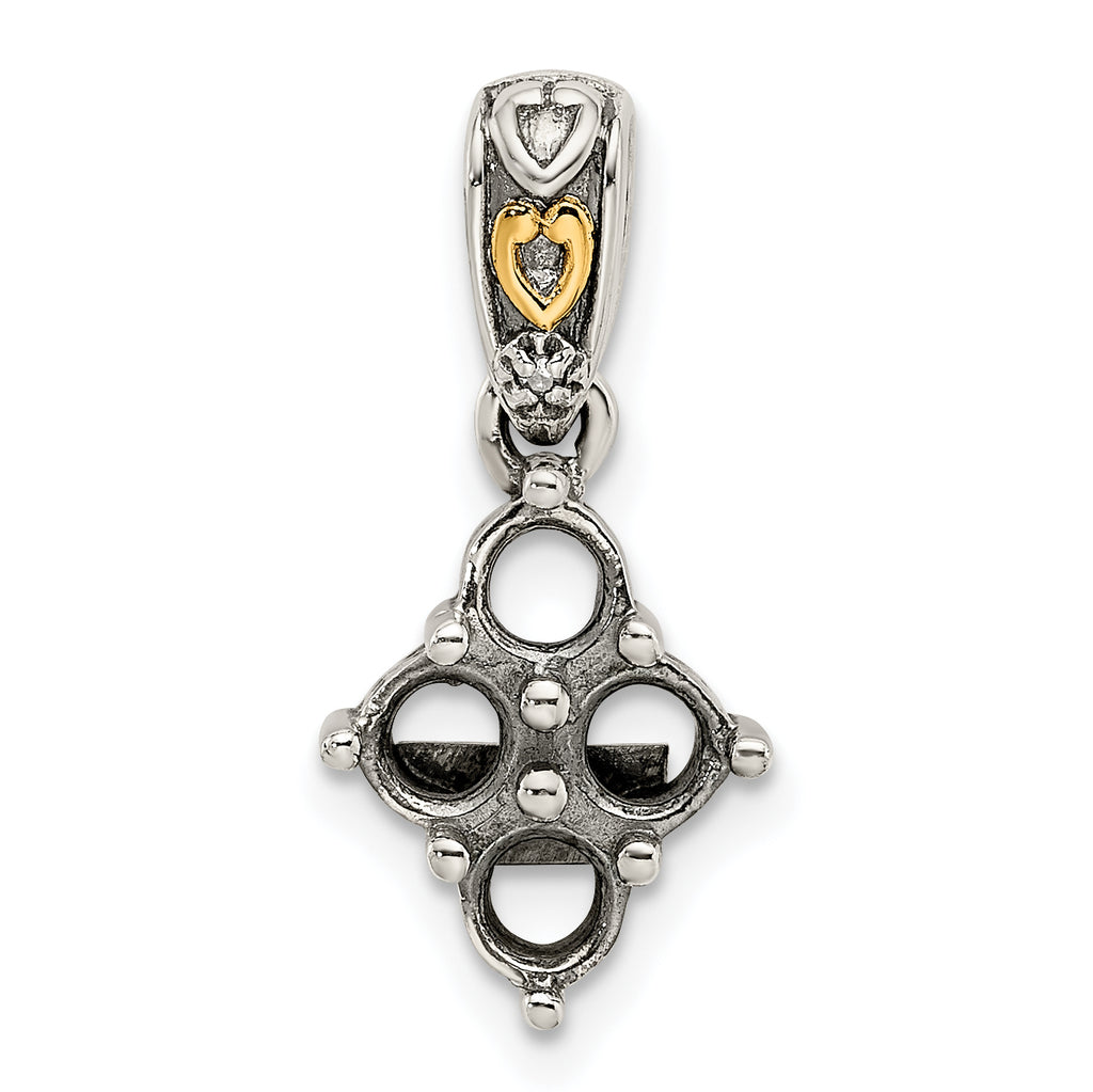 Sterling Silver Antiqued w/14k 4-stone w/Diamond Mother's Pendant