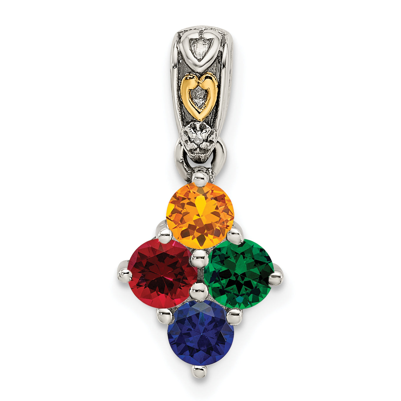 Sterling Silver Antiqued w/14k 4-stone w/Diamond Mothers Pendant Semi-Mount (No Stone Included) Secondary image