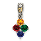 Sterling Silver Antiqued w/14k 4-stone w/Diamond Mother's Pendant