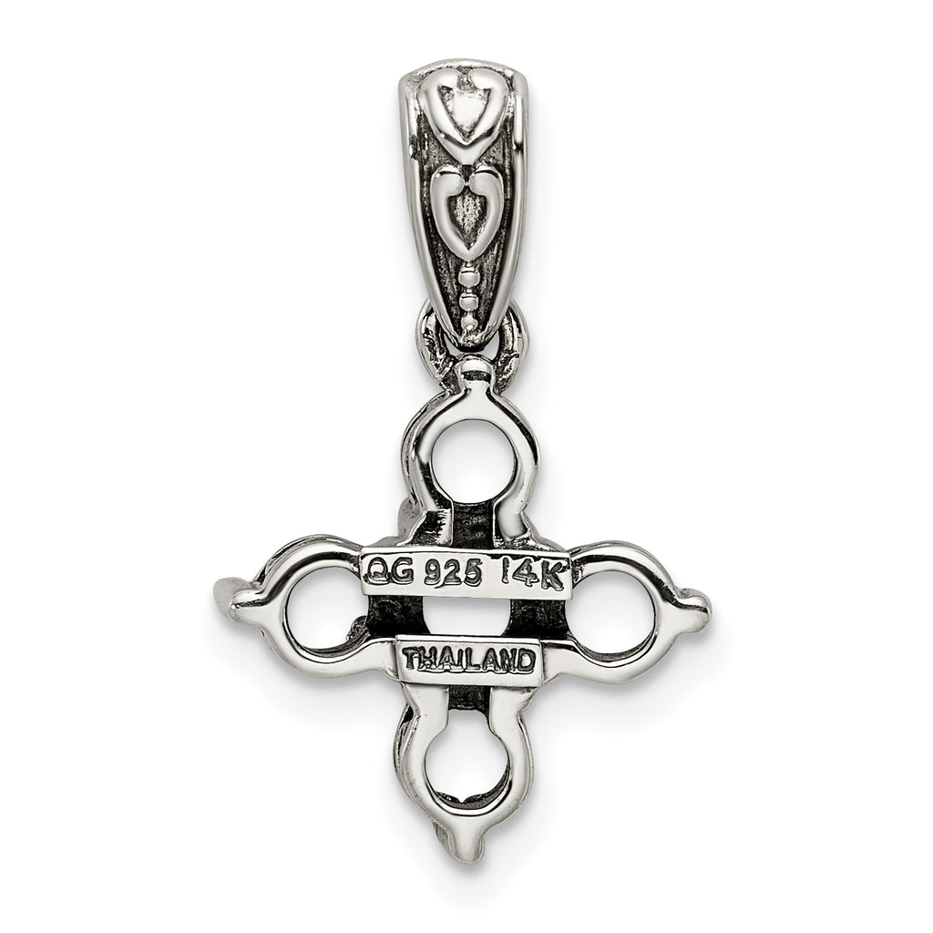 Sterling Silver Antiqued w/14k 5-stone w/Diamond Mother's Pendant