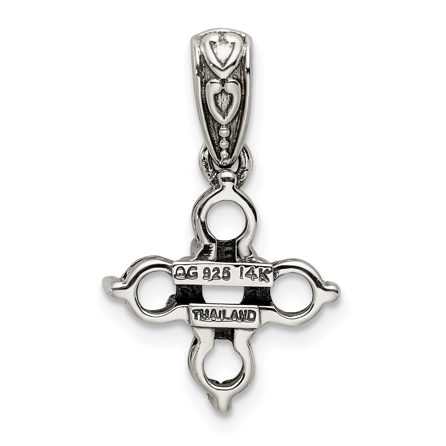 Sterling Silver Antiqued w/14k 5-stone w/Diamond Mother's Pendant