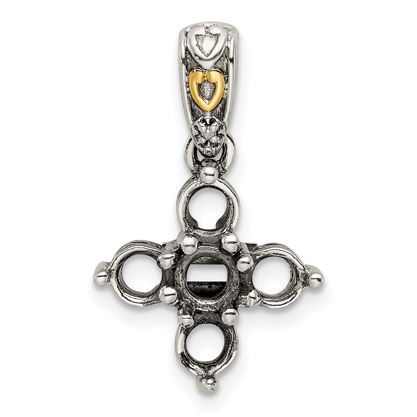 Sterling Silver Antiqued w/14k 5-stone w/Diamond Mother's Pendant