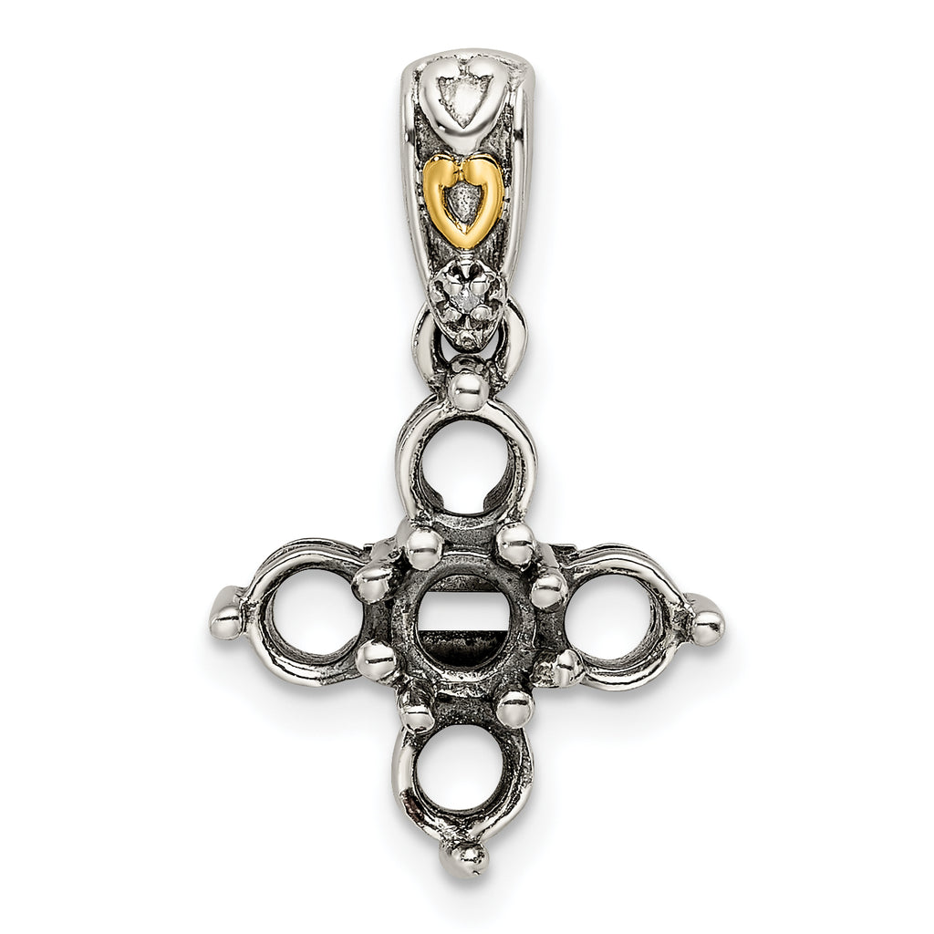 Sterling Silver Antiqued w/14k 5-stone w/Diamond Mother's Pendant