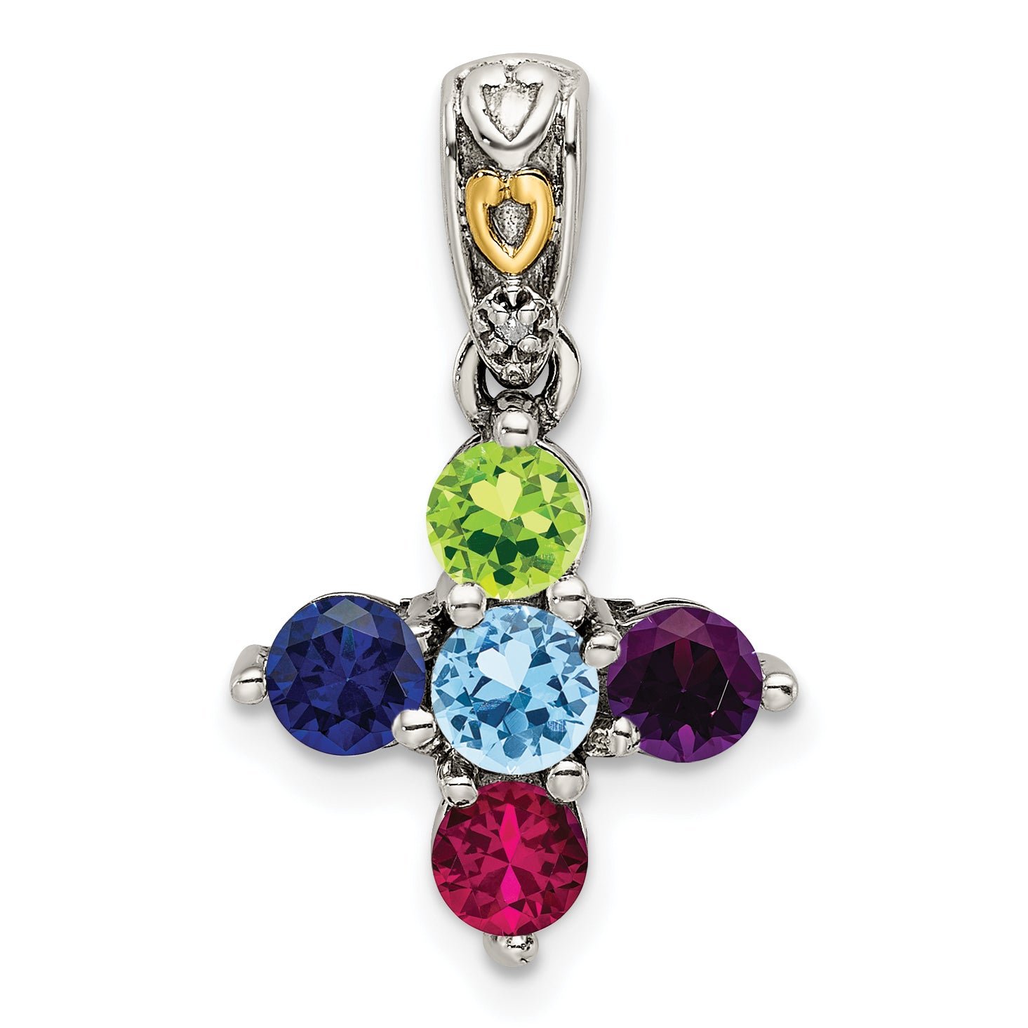 Sterling Silver Antiqued w/14k 5-stone w/Diamond Mothers Pendant Semi-Mount (No Stone Included) Secondary image