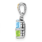 Sterling Silver Antiqued w/14k 2-stone w/Diamond Mother's Pendant