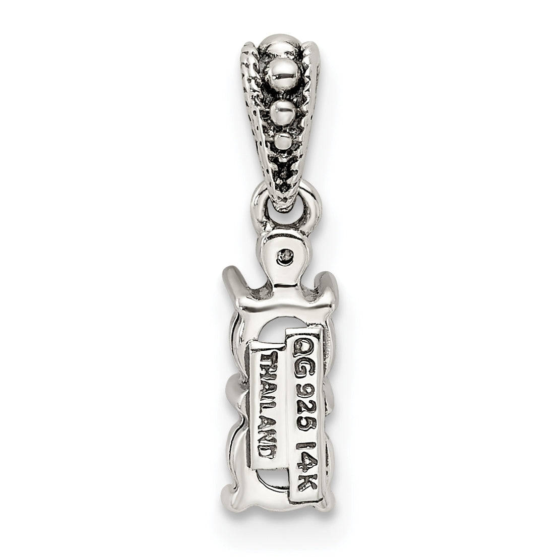 Sterling Silver Antiqued w/14k 2-stone w/Diamond Mother's Pendant