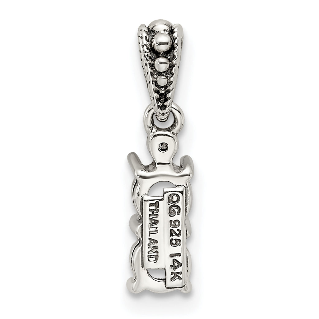 Sterling Silver Antiqued w/14k 2-stone w/Diamond Mother's Pendant