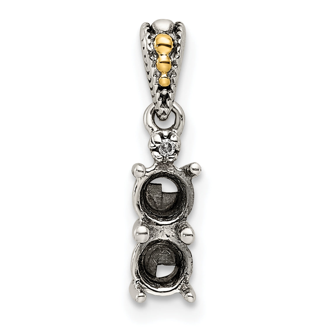 Sterling Silver Antiqued w/14k 2-stone w/Diamond Mothers Pendant Semi-Mount