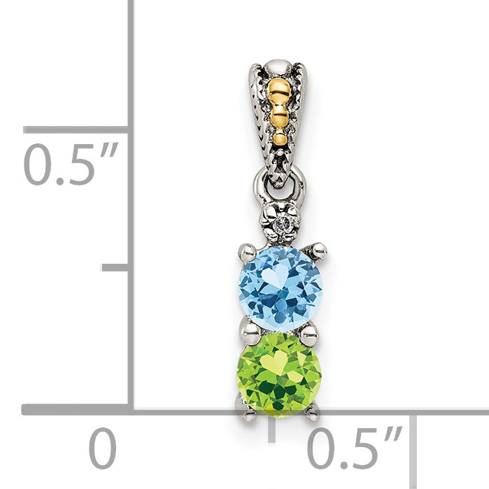 Sterling Silver Antiqued w/14k 2-stone w/Diamond Mother's Pendant