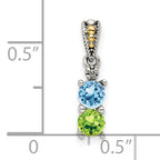 Sterling Silver Antiqued w/14k 2-stone w/Diamond Mother's Pendant