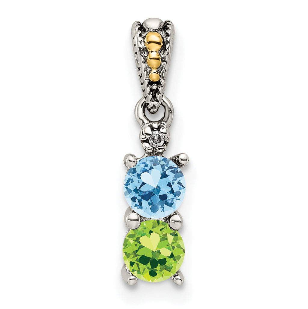 Sterling Silver Antiqued w/14k 2-stone w/Diamond Mother's Pendant
