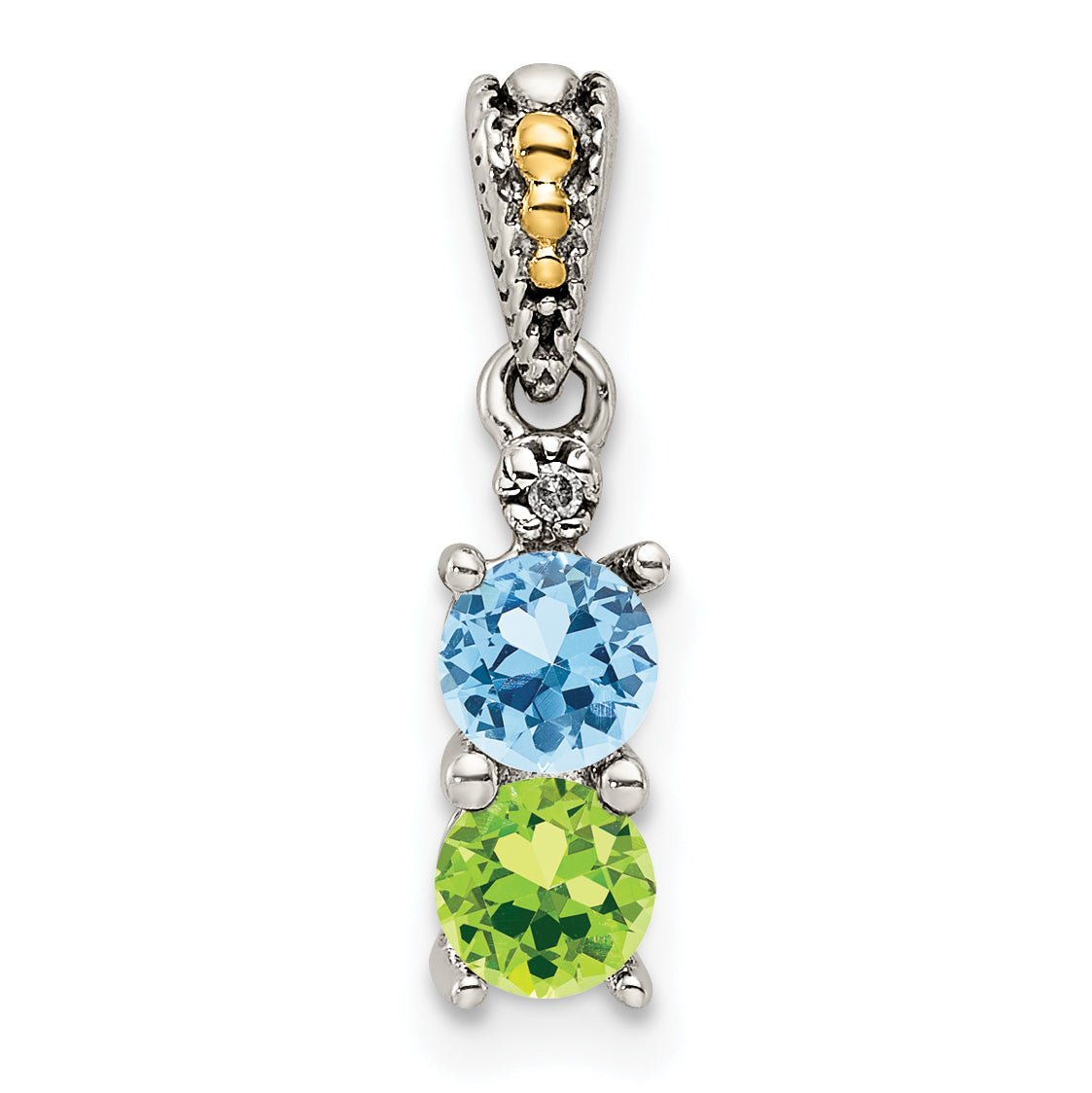 Sterling Silver Antiqued w/14k 2-stone w/Diamond Mothers Pendant Semi-Mount