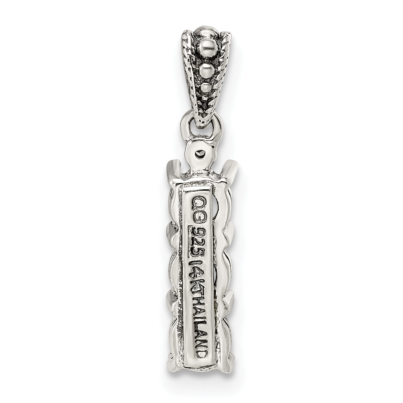 Sterling Silver Antiqued w/14k 3-stone w/Diamond Mother's Pendant