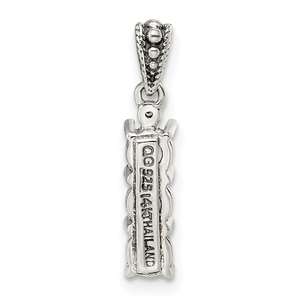 Sterling Silver Antiqued w/14k 3-stone w/Diamond Mother's Pendant