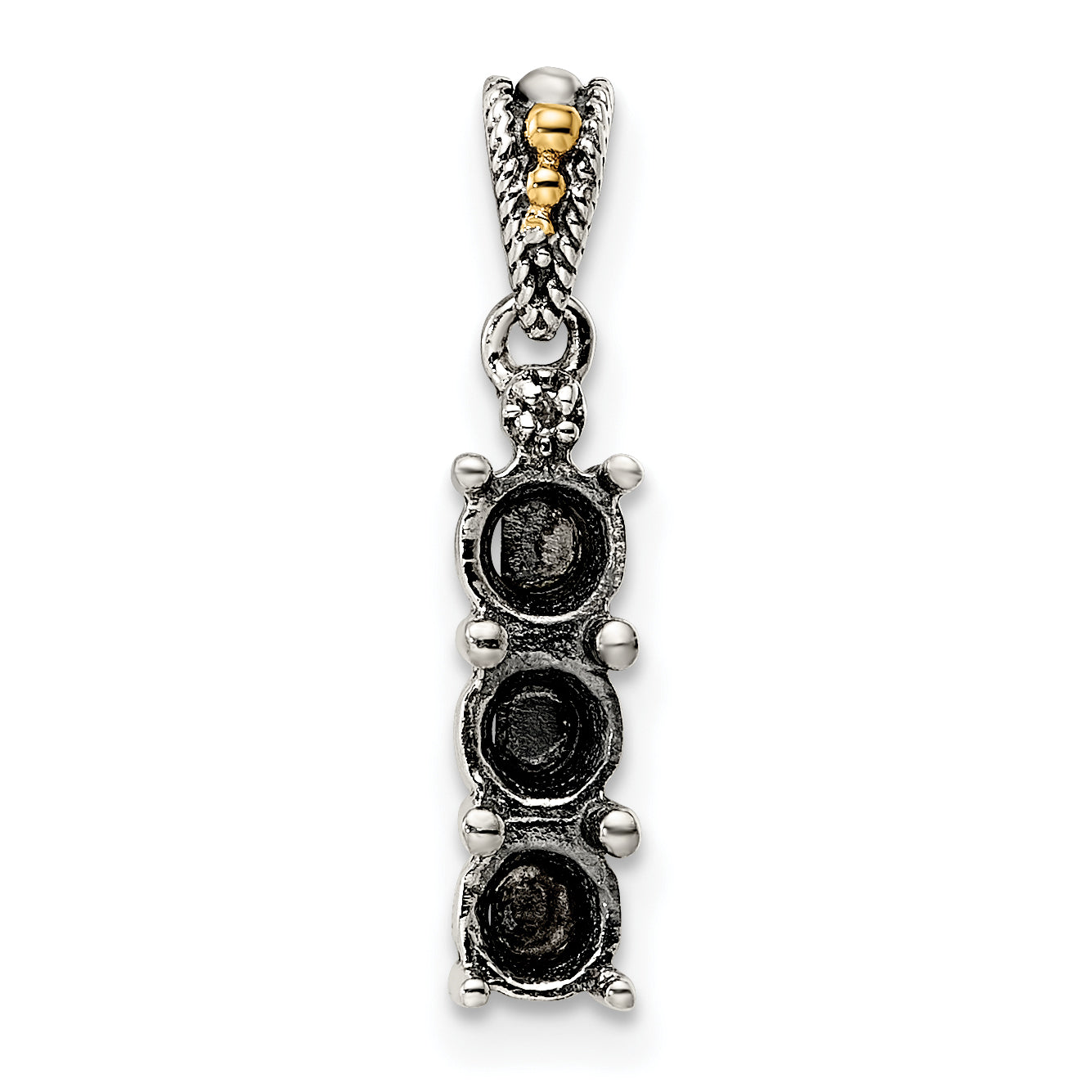 Sterling Silver Antiqued w/14k 3-stone w/Diamond Mothers Pendant Semi-Mount