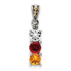 Sterling Silver Antiqued w/14k 3-stone w/Diamond Mother's Pendant