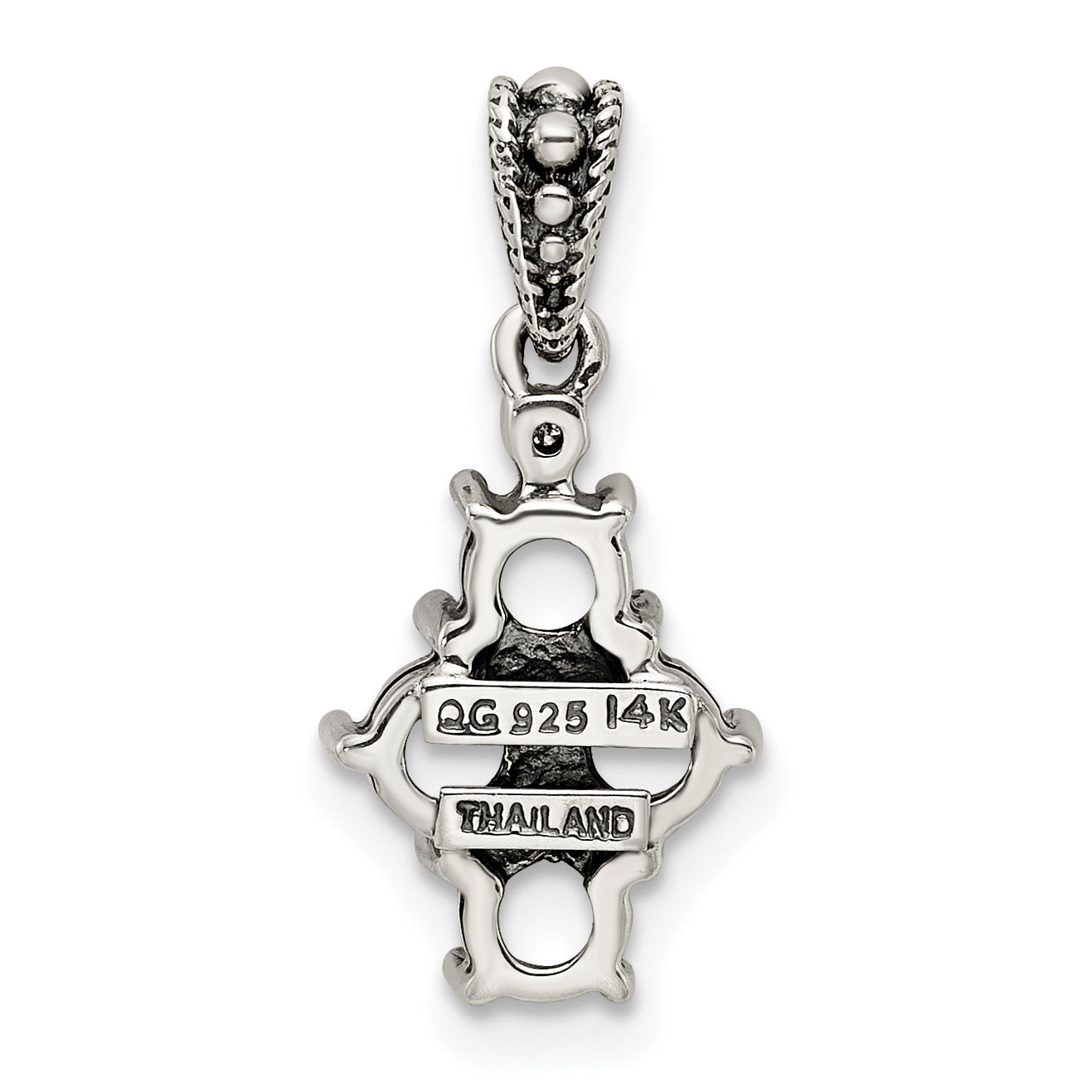 Sterling Silver Antiqued w/14k 4-stone w/Diamond Mothers Pendant Semi-Mount