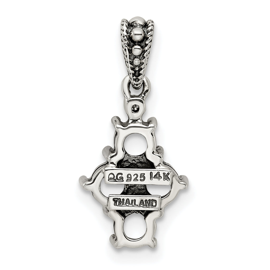 Sterling Silver Antiqued w/14k 4-stone w/Diamond Mother's Pendant