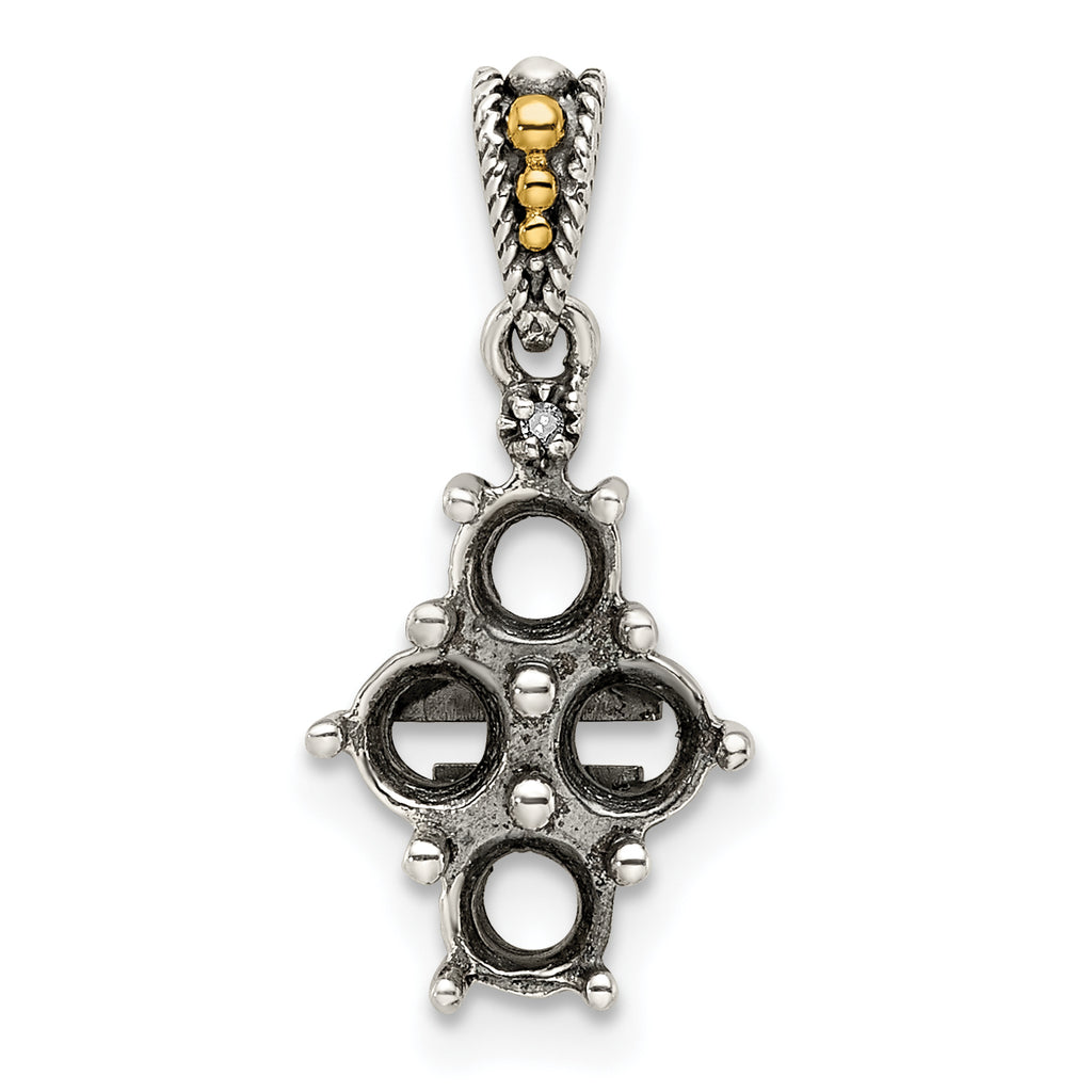 Sterling Silver Antiqued w/14k 4-stone w/Diamond Mothers Pendant Semi-Mount