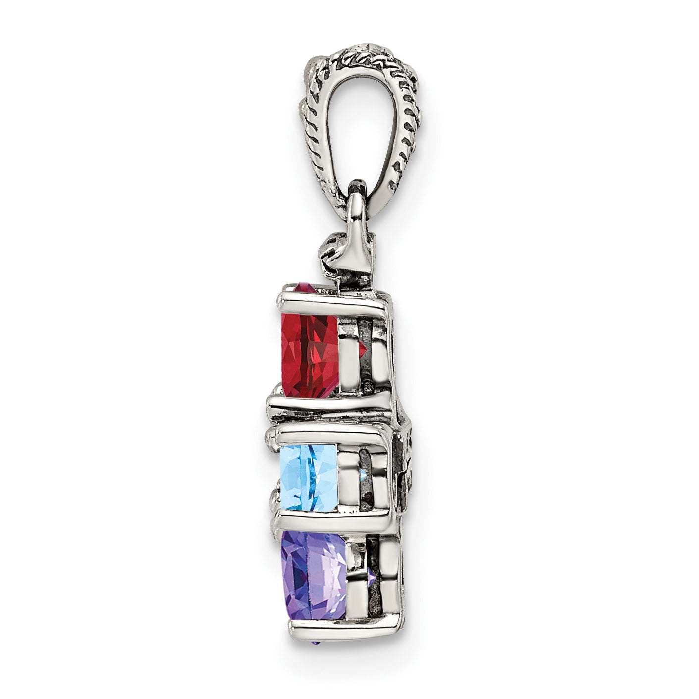 Sterling Silver Antiqued w/14k 5-stone w/Diamond Mother's Pendant