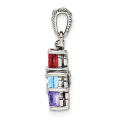 Sterling Silver Antiqued w/14k 5-stone w/Diamond Mother's Pendant