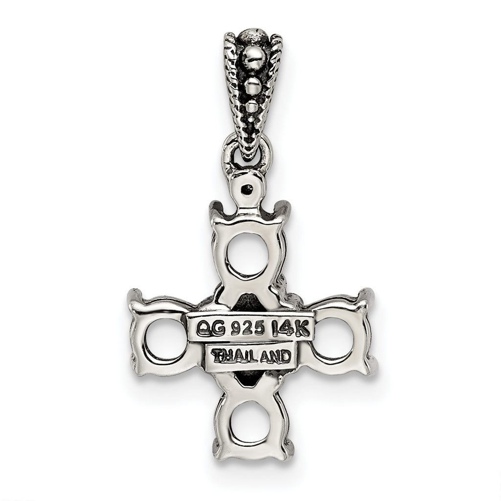 Sterling Silver Antiqued w/14k 5-stone w/Diamond Mother's Pendant