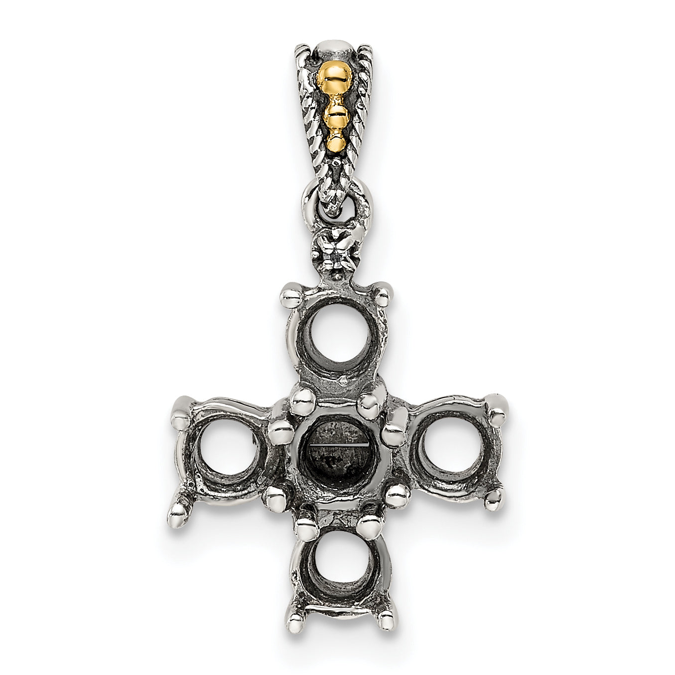 Sterling Silver Antiqued w/14k 5-stone w/Diamond Mother's Pendant