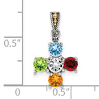 Sterling Silver Antiqued w/14k 5-stone w/Diamond Mothers Pendant Semi-Mount
