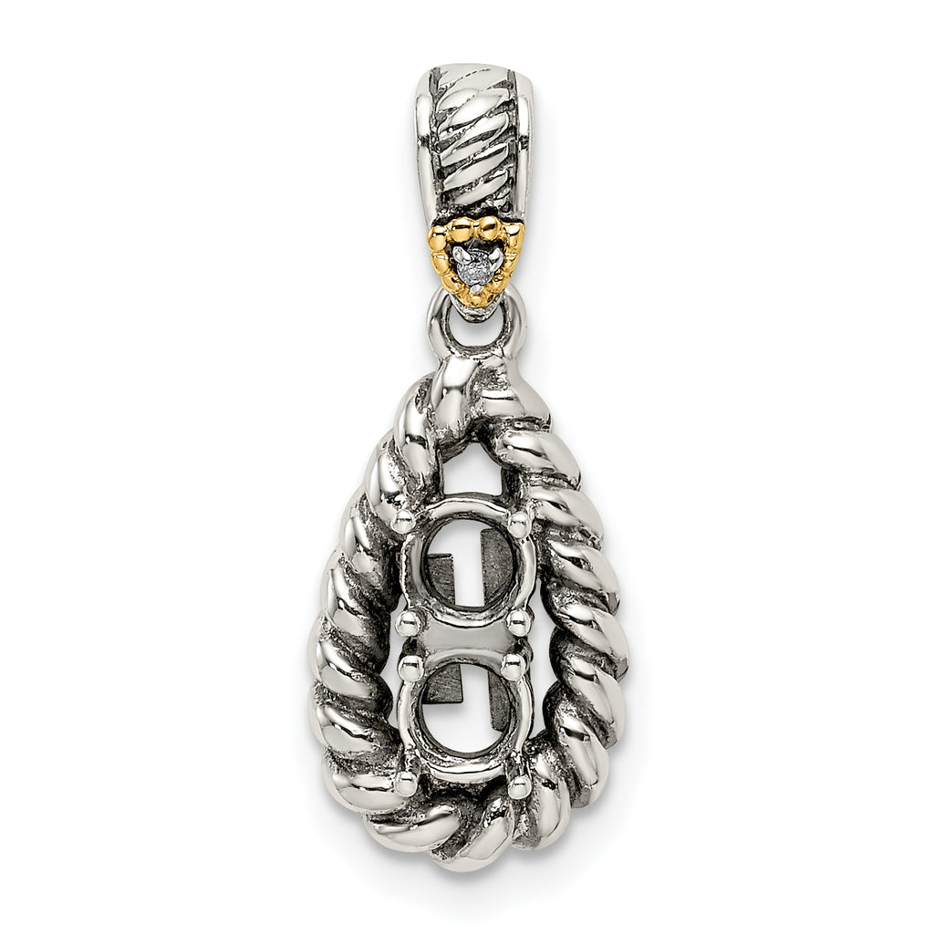 Sterling Silver Antiqued w/14k 2-stone w/Diamond Mother's Pendant