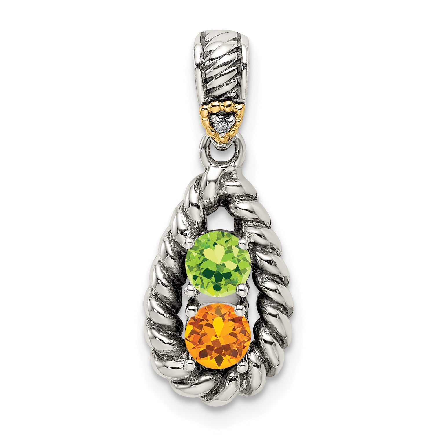 Sterling Silver Antiqued w/14k 2-stone w/Diamond Mothers Pendant Semi-Mount (No Stone Included) Secondary image