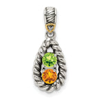 Sterling Silver Antiqued w/14k 2-stone w/Diamond Mother's Pendant