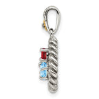 Sterling Silver Antiqued w/14k 3-stone w/Diamond Mother's Pendant