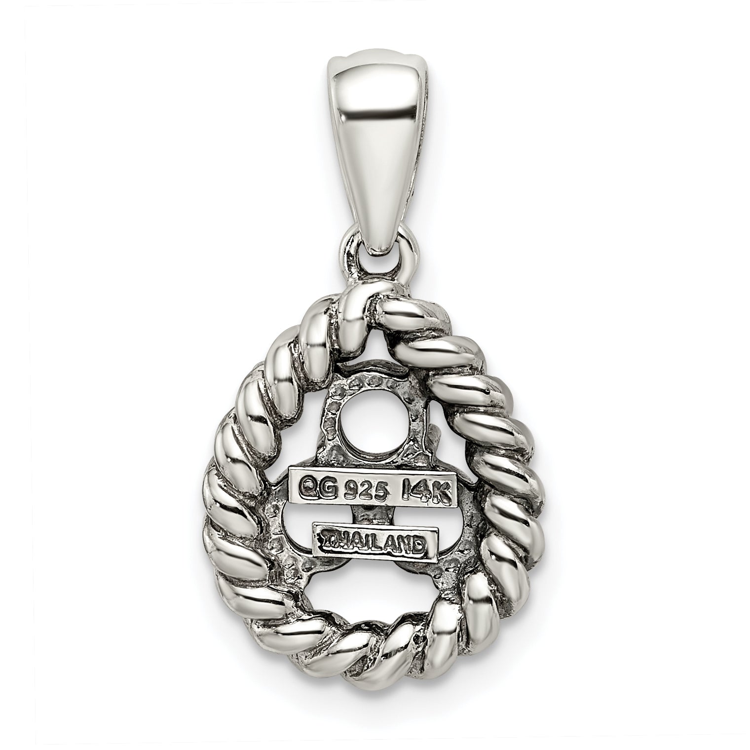Sterling Silver Antiqued w/14k 3-stone w/Diamond Mother's Pendant