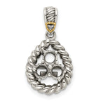 Sterling Silver Antiqued w/14k 3-stone w/Diamond Mother's Pendant