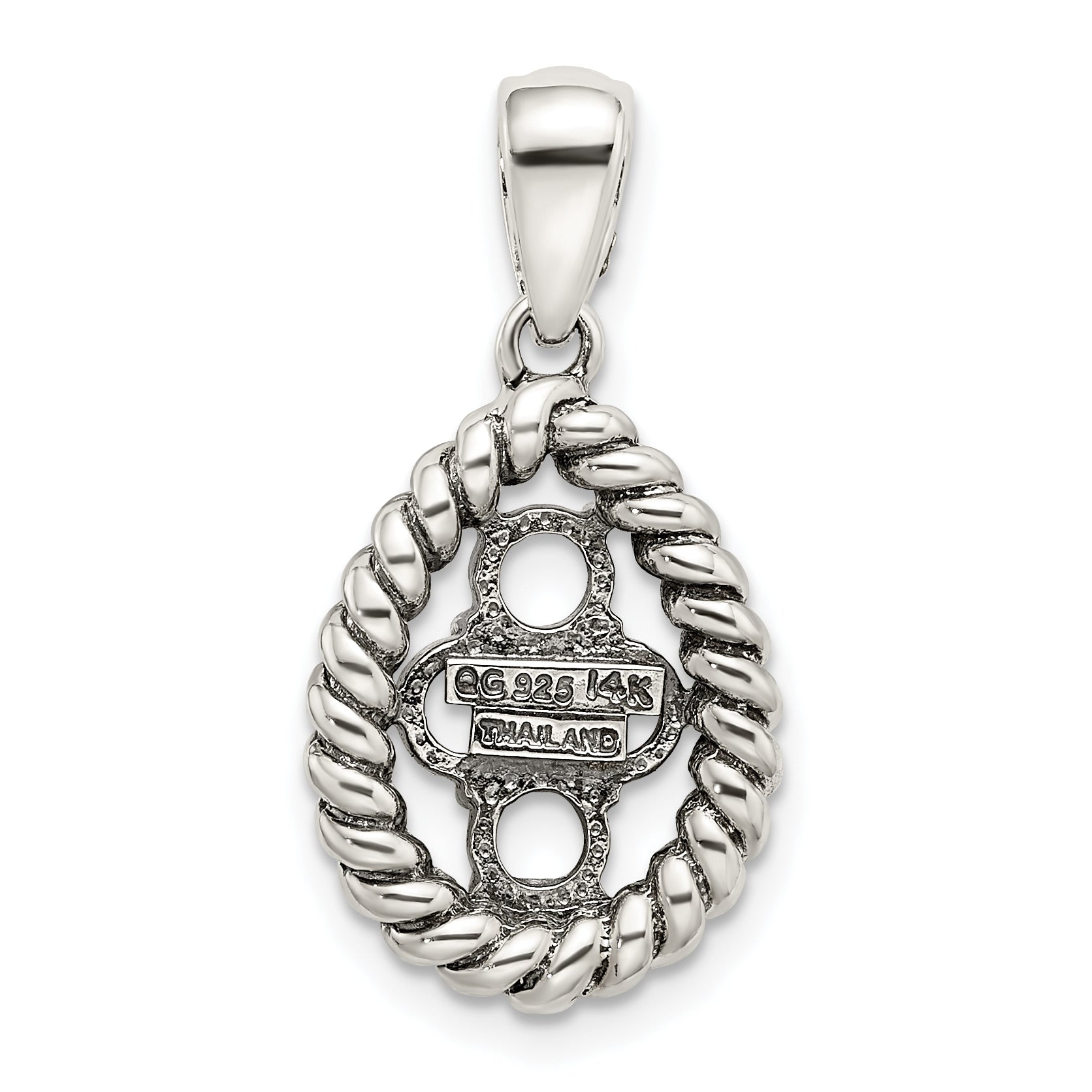 Sterling Silver Antiqued w/14k 4-stone w/Diamond Mother's Pendant