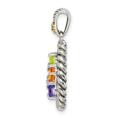 Sterling Silver Antiqued w/14k 5-stone w/Diamond Mother's Pendant