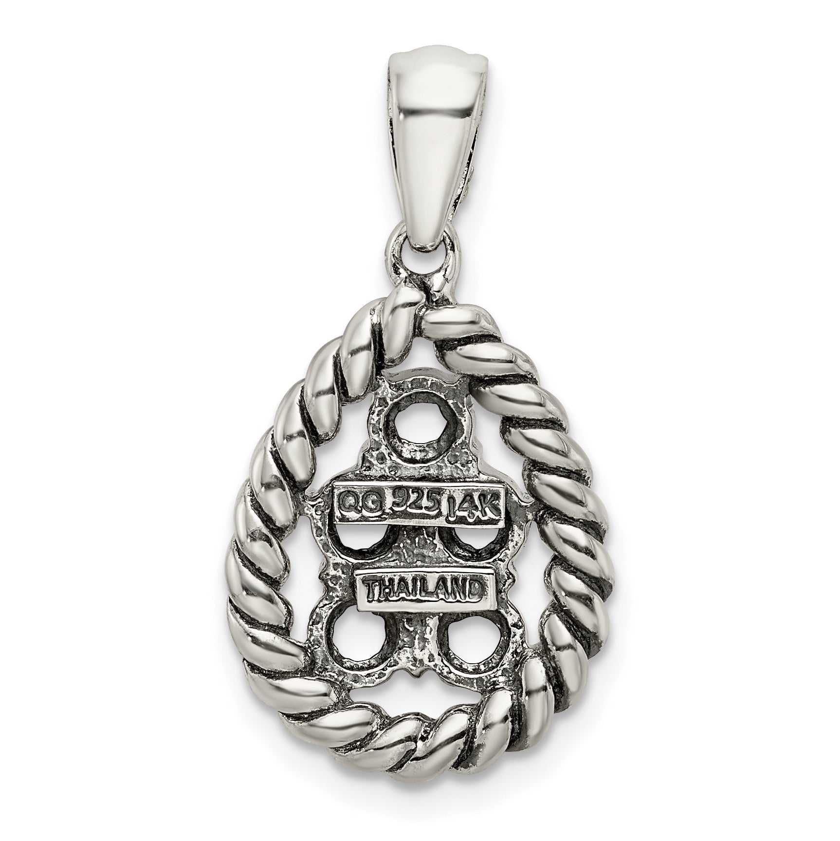 Sterling Silver Antiqued w/14k 5-stone w/Diamond Mother's Pendant