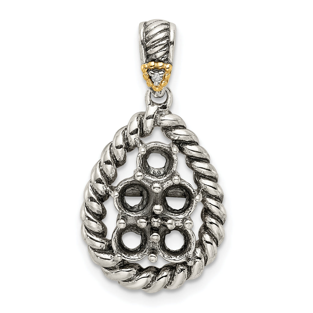 Sterling Silver Antiqued w/14k 5-stone w/Diamond Mother's Pendant