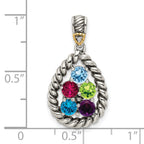 Sterling Silver Antiqued w/14k 5-stone w/Diamond Mother's Pendant