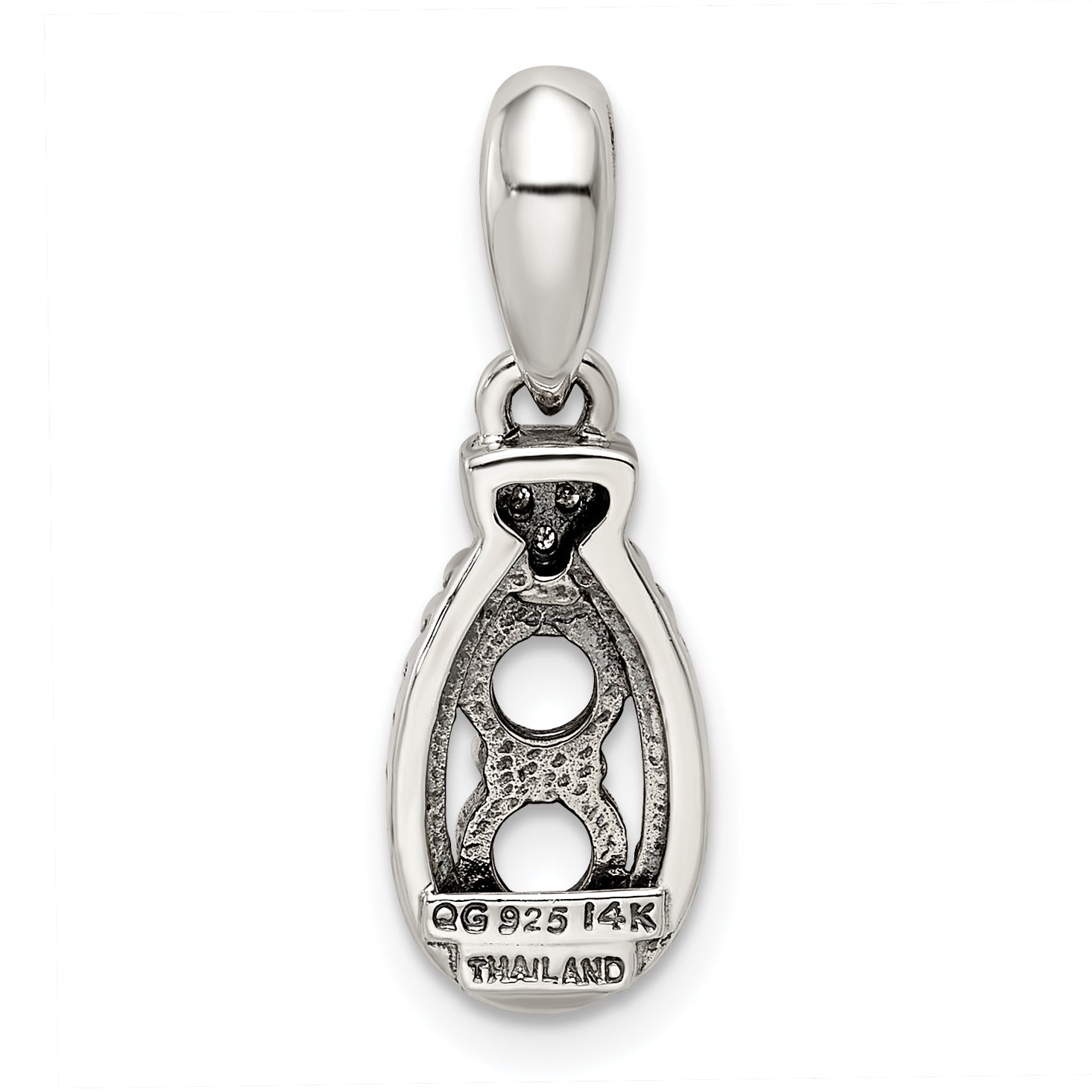 Sterling Silver Antiqued w/14k 2-stone w/Diamond Mothers Pendant Semi-Mount
