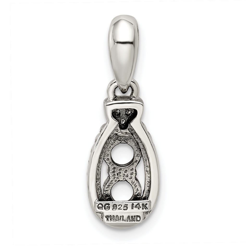 Sterling Silver Antiqued w/14k 2-stone w/Diamond Mother's Pendant