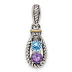 Sterling Silver Antiqued w/14k 2-stone w/Diamond Mothers Pendant Semi-Mount