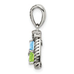 Sterling Silver Antiqued w/14k 3-stone w/Diamond Mother's Pendant