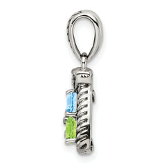 Sterling Silver Antiqued w/14k 3-stone w/Diamond Mother's Pendant