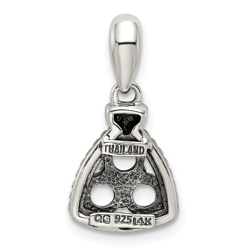 Sterling Silver Antiqued w/14k 3-stone w/Diamond Mothers Pendant Semi-Mount